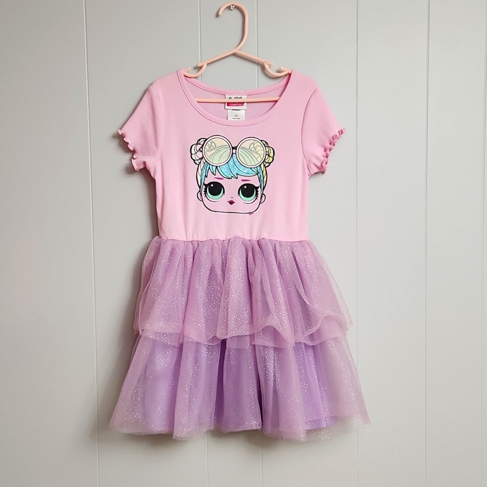 Girls size 6 s lol dress in light pink and purple